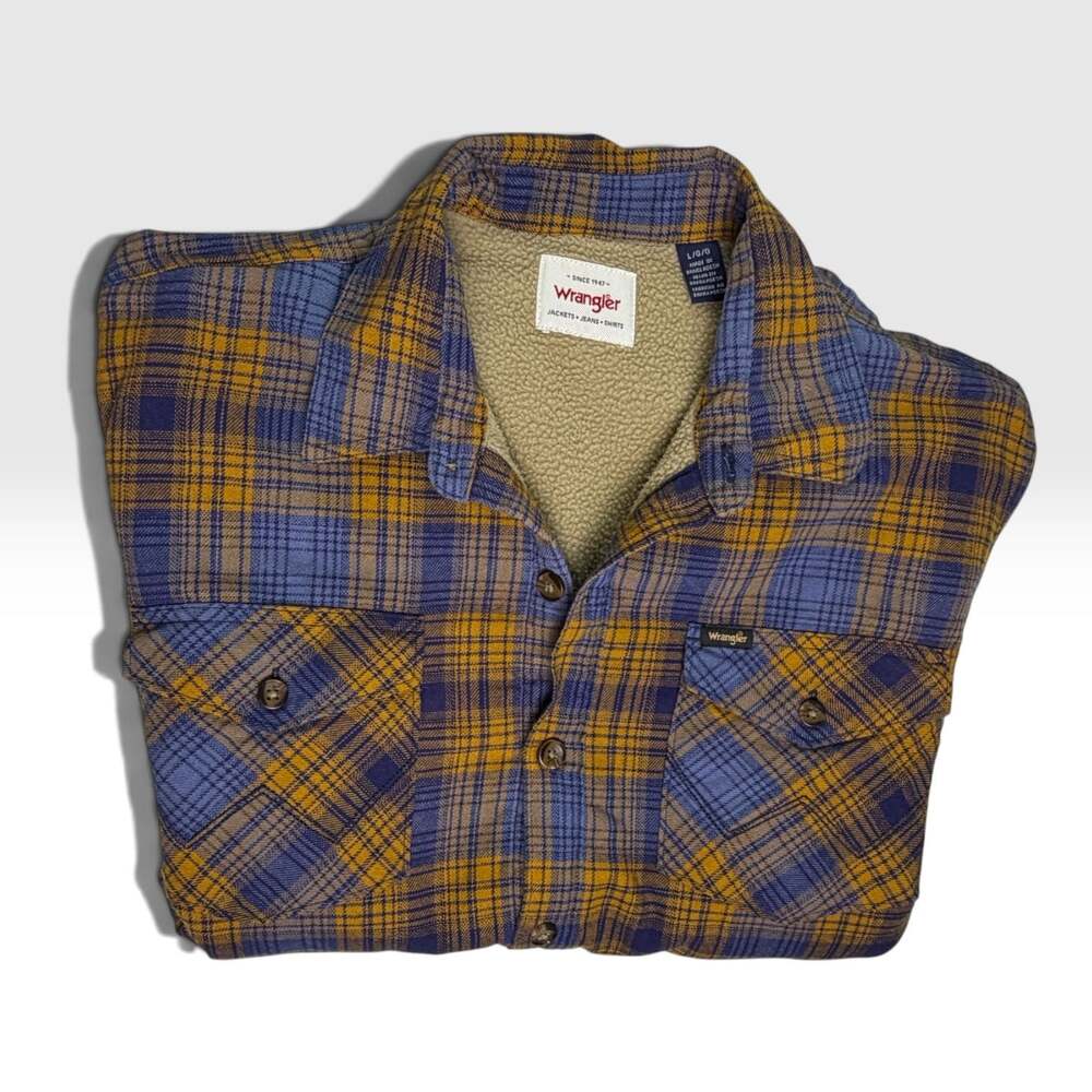 Wrangler Sherpa Lined Plaid Workwear Western Style Shacket Mens Size L